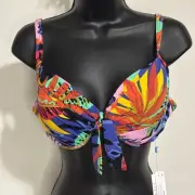 NWT Bleu by Rod Beattie Night Safari Tie-Front Bra Bikini Top Multi Size 34DD