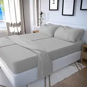 Shrinita Real 1000 Thread Count, 100% Egyptian Cotton Split Sheet Set for Adjustable Bed [Split Queen - 5 PC Size, Silver Color] Bedsheet Sets, Fit Upto 15"" Deep Pocket, Satin Weave