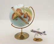New French Limoges Trinket Box Moving Blue World Globe with Removable Airplane