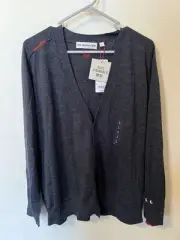 Uniqlo Anya Hindmarch Collaboration Charcoal Cardigan L Knit Red Stitch