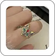 [Allereyae] Vintage Fox Head Ring Gold Fox Ring Animal Finger Rings Adjustable Open Rings Jewelry for Women, Zinc, No Gemstone