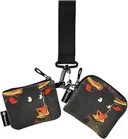 [XYMZR] Mini Zip Around Wristlet keychain Wallet Black Bull Horns for Women Personalized Pattern Detachable Dual Pouch Wristlet Portable Wallet Phone Coin Purse, Multi-colored, One Size