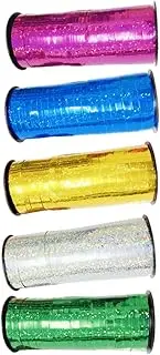 OATIPHO 5 Rolls Decorative Balloon Ribbons Yards Each Gold Silver Green Lightweight Wrapping Ribbons for Parties Weddings Crafts