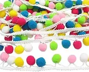 Dandan DIY 5yards Colorful 15mm Pom Pom Ball Fringe Trim Ribbon for Clothes Sewing Home Party Wedding Decoration Lace Ribbon Craft Supply