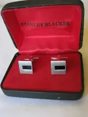 Unique Stanley Blacker Silver-Tone Cufflinks with Black Accent Inlay