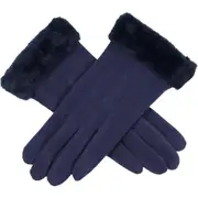Wicked Sista Tia Faux Fur Cuff Gloves Winter Hand Warmer One Size Navy