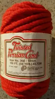 Twisted Persian Cord Macrame Christmas Crafts Size 360, 50 yds, 10MM Red