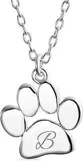 [Bling Jewelry] Personalized Script Initial Alphabet A-Z Dainty Dog Cat Pet Kitten Puppy Paw Print Pendant Necklace Animal Jewelry For Women Teen Polished Rose Yellow Gold Plated .925 Sterling Silver Customizable