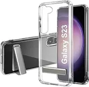 [T Tersely] Clear Stand Case Cover for Samsung Galaxy S23, with Metal Kickstand, Crystal Clear Scratch-Resistant Hard Back Slim Cover, Wireless Charging Compatible