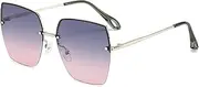 HMKING Half-Rim Metal Square Frame Polarized Sunglasses for Mens Womens Retro Mirrored Lens Sun glasses for Driving Fishing, Sliver-gray-pink