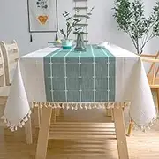 Tassel Table Cloth Cotton Linen Fabric Tablecloths Wrinkle Free Washable Table Cover for Home, Kitchen Dinning, Party, Holiday, Buffet, Rectangle, 140 * 220cm(55" x 86")