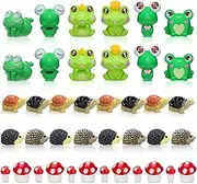 120 Pcs Garden Mini Animals Figures Including 30 Mini Frogs 20 Mini Hedgehog Figurines 40 Mini Mushrooms 30 Resin Mini Turtles for Planter Miniature Moss Landscape DIY Garden Terrarium Decor (Classic)
