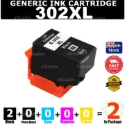 2x 302XL 302 XL BK Black Generic Ink Cartridge For Epson XP-6000 XP-6100