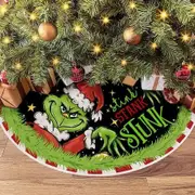 Merry Christmas Tree Skirt Collar 48 Inch Green Soft Farmhouse Xmas Holiday Decoration (Grinch)