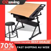 drawing table adjustable height 2 drawers stool MDF black 118x62 0087