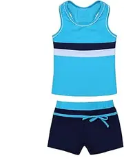 [FEESHOW] Kids Girls Summer Two Piece Boyshorts Tops Tankini Swimsuit Swimwear Set