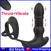 Telescopic Thrusting Anal Vibrator Butt Plug Cock Ring Prostate Massager Sex Toy