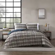 Eddie Bauer Suede Textured Duvet Cover & Sham Sets (Rugged Plaid-Beige Brown)