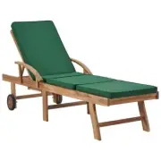 Wooden Sun Lounger With Pull-Out Table Adjustable Back Garden Chaise Lounge Bed