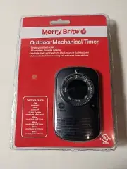 Merry Brite Outdoor Mechanical Timer 2-8 hours or Dusk - Dawn, Single Outlet NEW