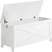 MAHANCRIS 100 CM Toy Chest, Sturdy Entryway Storage Chest with Safety Hinges, Retro Toy Box, Wooden Look Accent Furniture for Living Room, Bedroom, White SCWT48101Z1