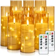 Flameless LED Candles with Embedded Star String, 9 Pcs Battery Operated Acrylic