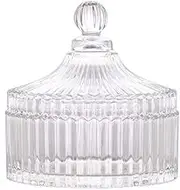 300ml/10oz Glass Candy Dish With Lid - Decorative Crystal Covered Bowl - Apothecary Jar for Wedding Buffet - Tent Shaped Food Container for Home Office Desk Gift (Clear)