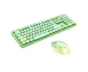 Wireless Keyboard and Mouse Set, Multi-Color Round Keycaps - Green