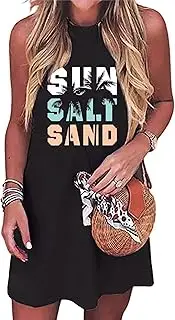 [LLHXRUI] Sun Salt Sand Coconut Tree Tank Mini Dress for Women Sleeveless Beach Praty Shirts Summer Vacation Short Mini Dresses