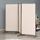 HOMCOM Room Divider 19.75"x99.5"x71.75" Beige Metal Frame Modern Indoor 3-Panel