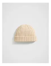 [Fine Day] Lambswool Rib Knit Beanie in Cream