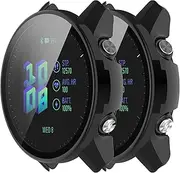 [2Pack] Case intended for Garmin Forerunner 955, Case with Screen Protector [Tempered Glass] Full Around Hard PC Protective Case intended for Forerunner 955 Smartwatch, Black