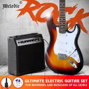 39 Inch Full Size Electric Guitar w/ 25W Rock Amplifier Guitar Stand Beginner Accessory Kit Melodic
