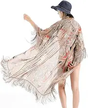 [GRACIN] Womens Beach Swimsuit Cover Up Long Floral Kimono Cardigan Bohemian Loose Blouse