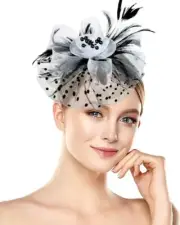 Halloween Fascinators Hat for Women Tea Party Feather Headband A-black White