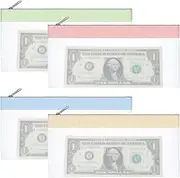 [Teaaha] 4 Pack Clear Money Bags with Zipper, 8 X 4.13 Inch 4 Colors Money Envelopes Multi Purpose Cash Pouch Wallet for Bank Deposits, Coin Storage, Check Wallets Collectors and Bank Tellers