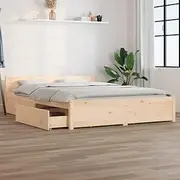 vidaXL Queen Size Wooden Bed Frame with Drawers - Pine Wood Bed Base 153x203 cm - Modern Storage Bedstead with Headboard