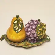 Sakura Grapes and Pear Salt and Pepper Shakers with Tray NEW in the Box