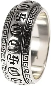 [Generic] S925 Silver Rotatable Ring for Men Women ~ Spinner Meditation Lucky Ring Tibetan Six Words Mantra Ring,