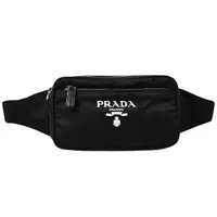 在飛比找momo購物網優惠-【PRADA 普拉達】經典LOGO尼龍拼接三用肩斜後背包胸口