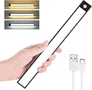 Under Cabinet Light, 74 LED Motion Sensor Light USB Rechargeable Battery Operated Wireless Under Counter Light, 6000K Night Light Bars for Wardrobe Stairs Hallway Camping, 40cm Silver