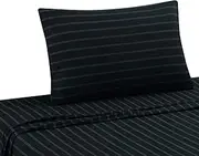 DELANNA Jersey Knit Sheet Set Soft, Breathable, Cotton Rich T-Shirt Weave (BLACK STRIPE, TWIN XL)