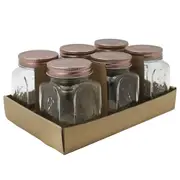 6 x Square Glass Jar 475ML Clear Food Container Storage Can Preserving Canister