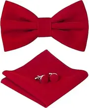[HOULIFE] Men's Bow Tie Set - Adjustable Velvet Bow Tie, Pre-Tied Bow Tie, Plain Hanky Cufflinks Set for Groom Wedding Formal with Gift Box