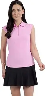 [IBKUL] Women's Sun Protective UPF 50+ Cooling Solid Sleeveless Polo - 84000, Light Pink, X-Large