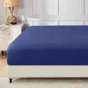 LINENOVA Deep Pocket King Single Fitted Sheet 1 Piece- 1800TC Ultra-Soft Premium Double Brushed Microfiber Durable and Fade Resistant Fits Mattress up to 40cm - King Single, Navy