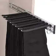 Retractable Pull-Out Wardrobe Trouser Rack,Closet Pants Black Flocking Hanging Rod,Wardrobe Storage Rack for 9 Pairs of Pants, Durable Multi Functional Heavy Duty Hangers/Right Installation FANDIAO