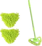Triangle Cleaning Mop - Skirting Board and Wall Cleaner With Adjustable Rotatable Head, Telescopic Handle, and 2 Cloth Pads