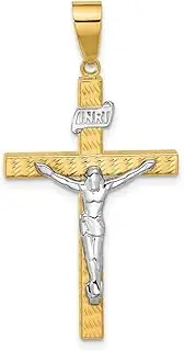 [JewelryWeb] 22.7mm 14ct Two tone Gold Polished and Sparkle Cut Crucifix Pendant Necklace
