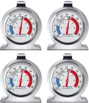 Melitt 4Pc Refrigerator Thermometer, with Red Indicator Thermometer for Freezer Refrigerator with Hanging and Stand